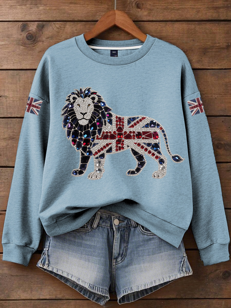Women's British imitation diamond hot-drilling Print Sweatshirt-5