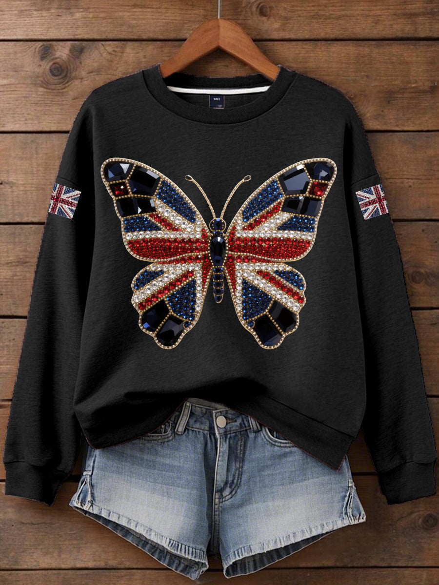 Women's British imitation diamond hot-drilling Print Sweatshirt-1