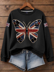 Women's British imitation diamond hot-drilling Print Sweatshirt-1
