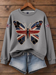 Women's British imitation diamond hot-drilling Print Sweatshirt-3