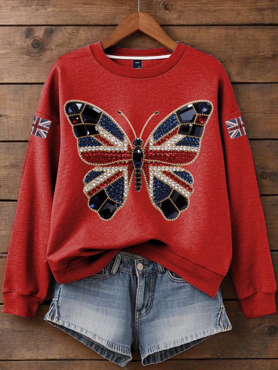 Women's British imitation diamond hot-drilling Print Sweatshirt-2