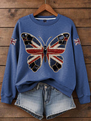 Women's British imitation diamond hot-drilling Print Sweatshirt-4