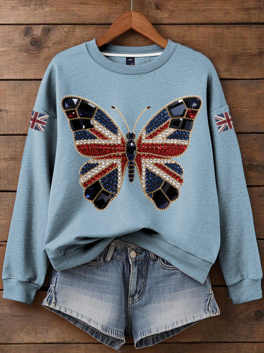 Women's British imitation diamond hot-drilling Print Sweatshirt-5