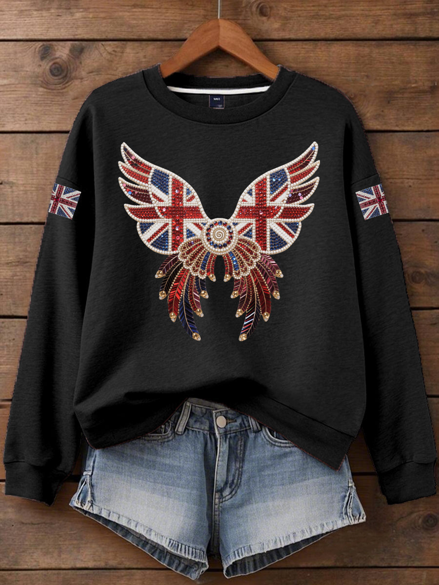 Women's British imitation diamond hot-drilling Print Sweatshirt-1