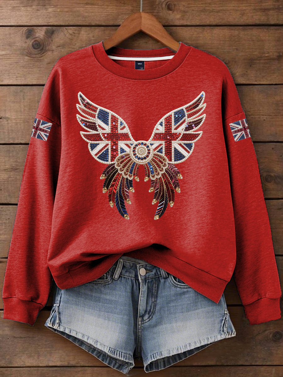 Women's British imitation diamond hot-drilling Print Sweatshirt-2