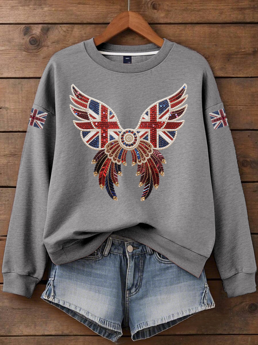 Women's British imitation diamond hot-drilling Print Sweatshirt-3