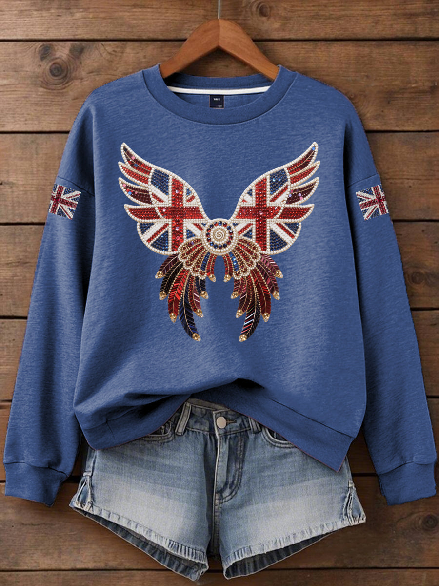 Women's British imitation diamond hot-drilling Print Sweatshirt-4