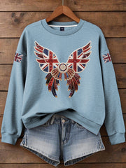 Women's British imitation diamond hot-drilling Print Sweatshirt-5