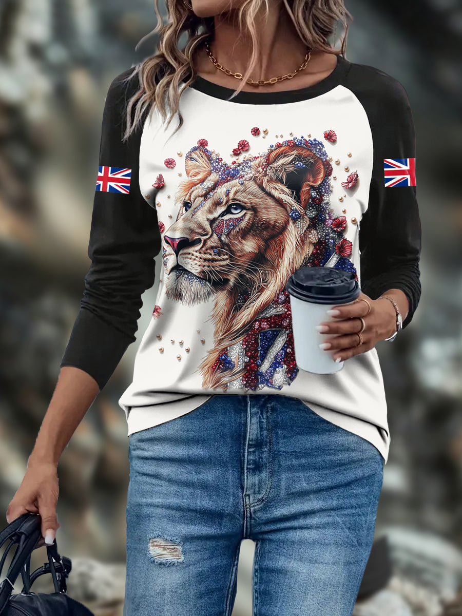 Women's UK Flag Art Lioness Printed Tops