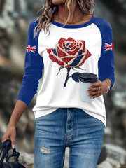 Women's UK Flag Art Rose Printed Tops-2
