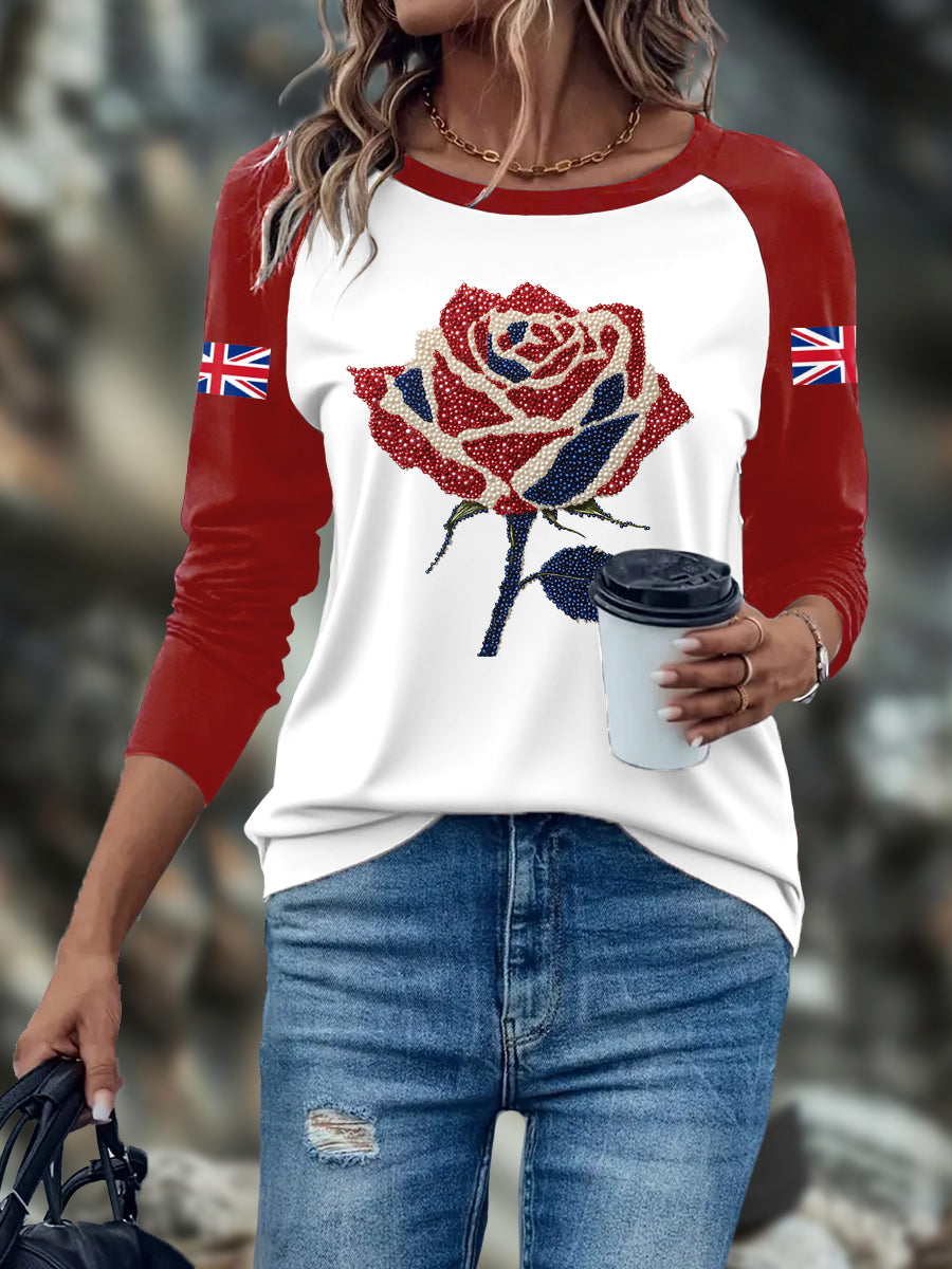 Women's UK Flag Art Rose Printed Tops-1