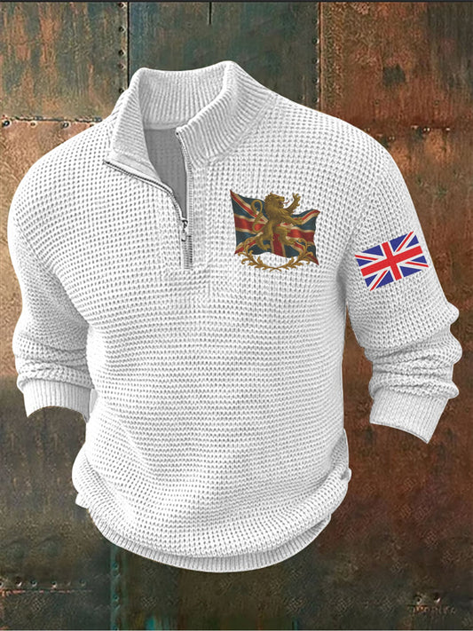 Men's Vintage England Flag Lion Printed Sweater