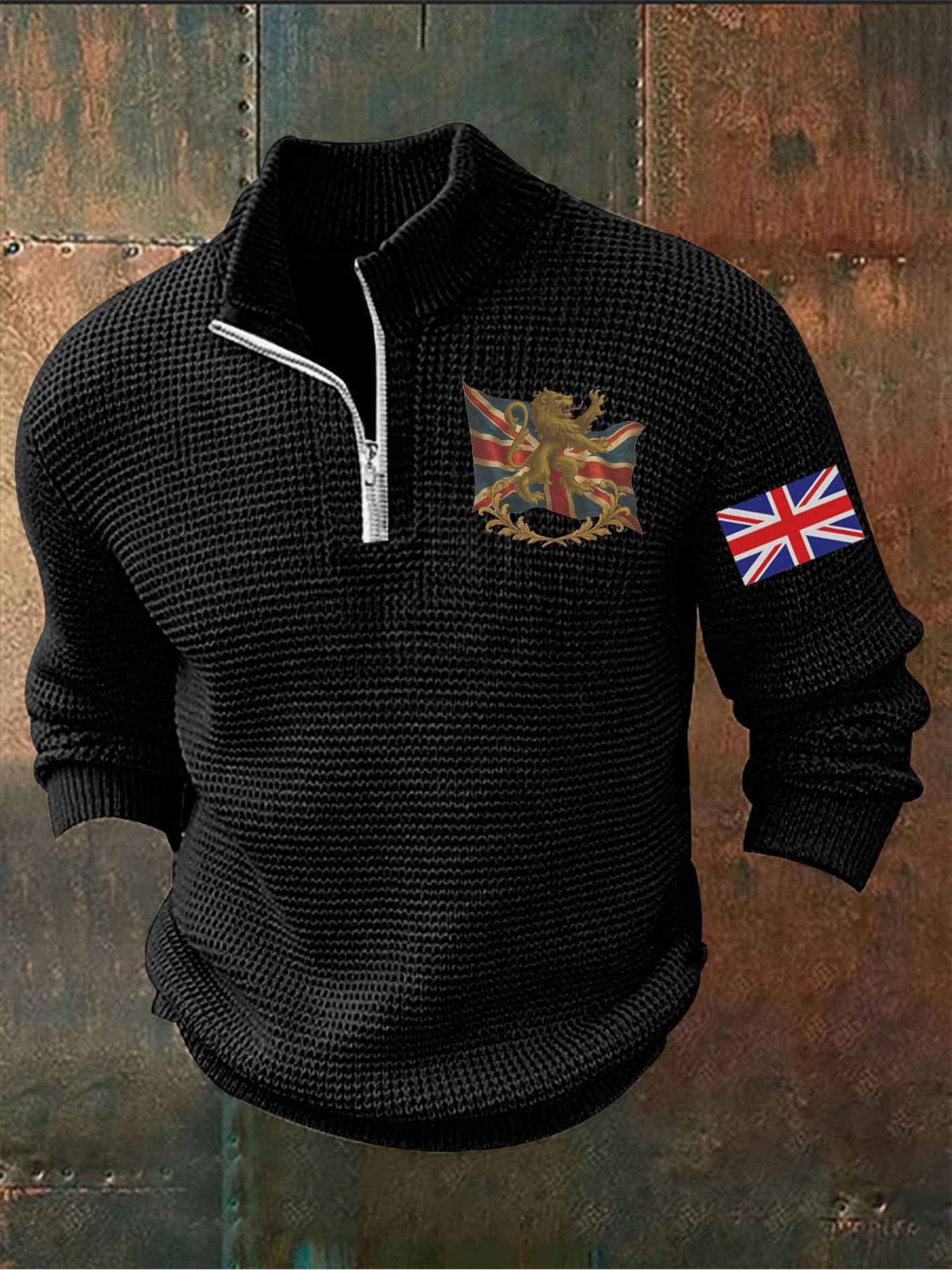 Men's Vintage England Flag Lion Printed Sweater-1