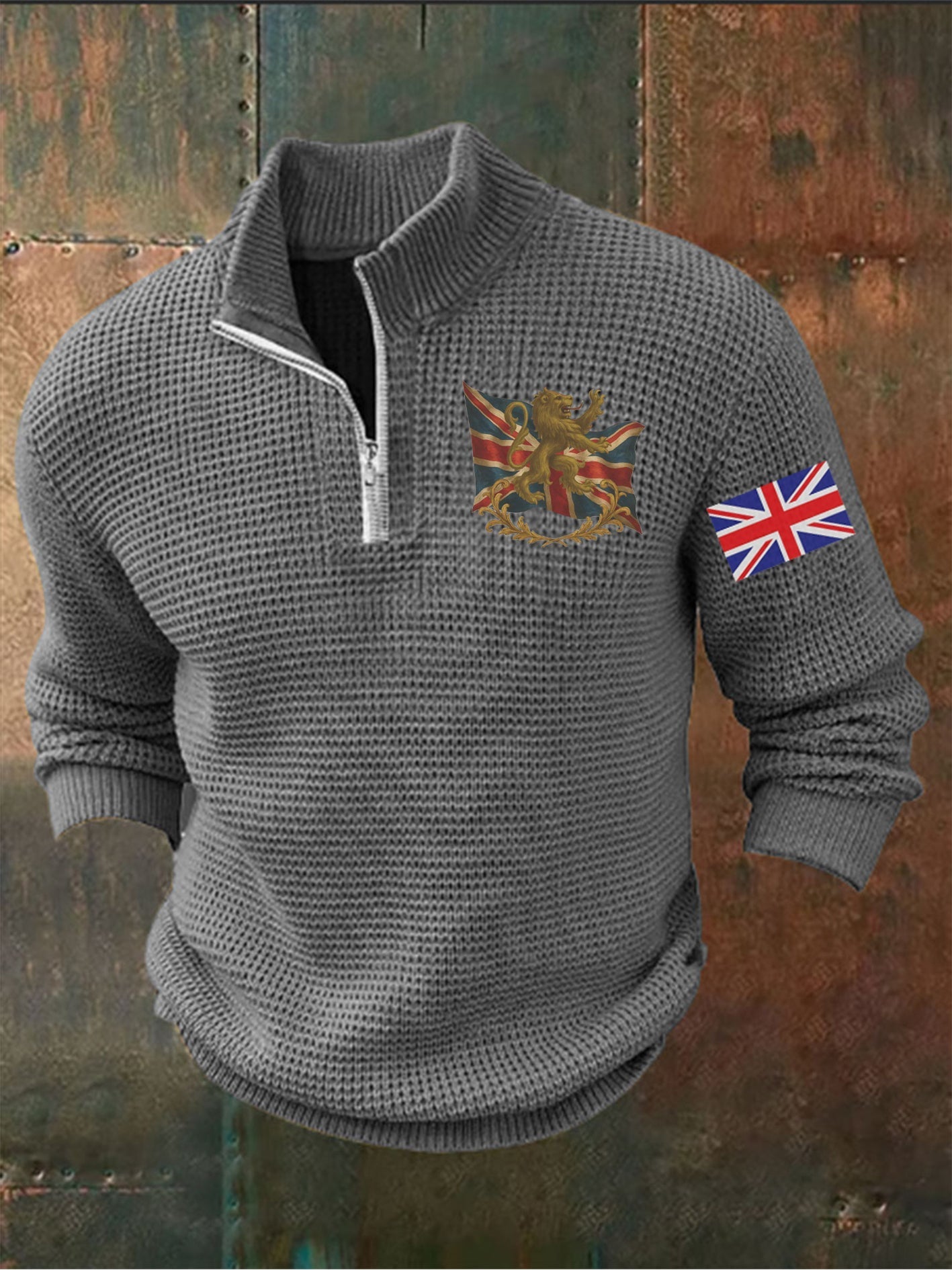 Men's Vintage England Flag Lion Printed Sweater-2