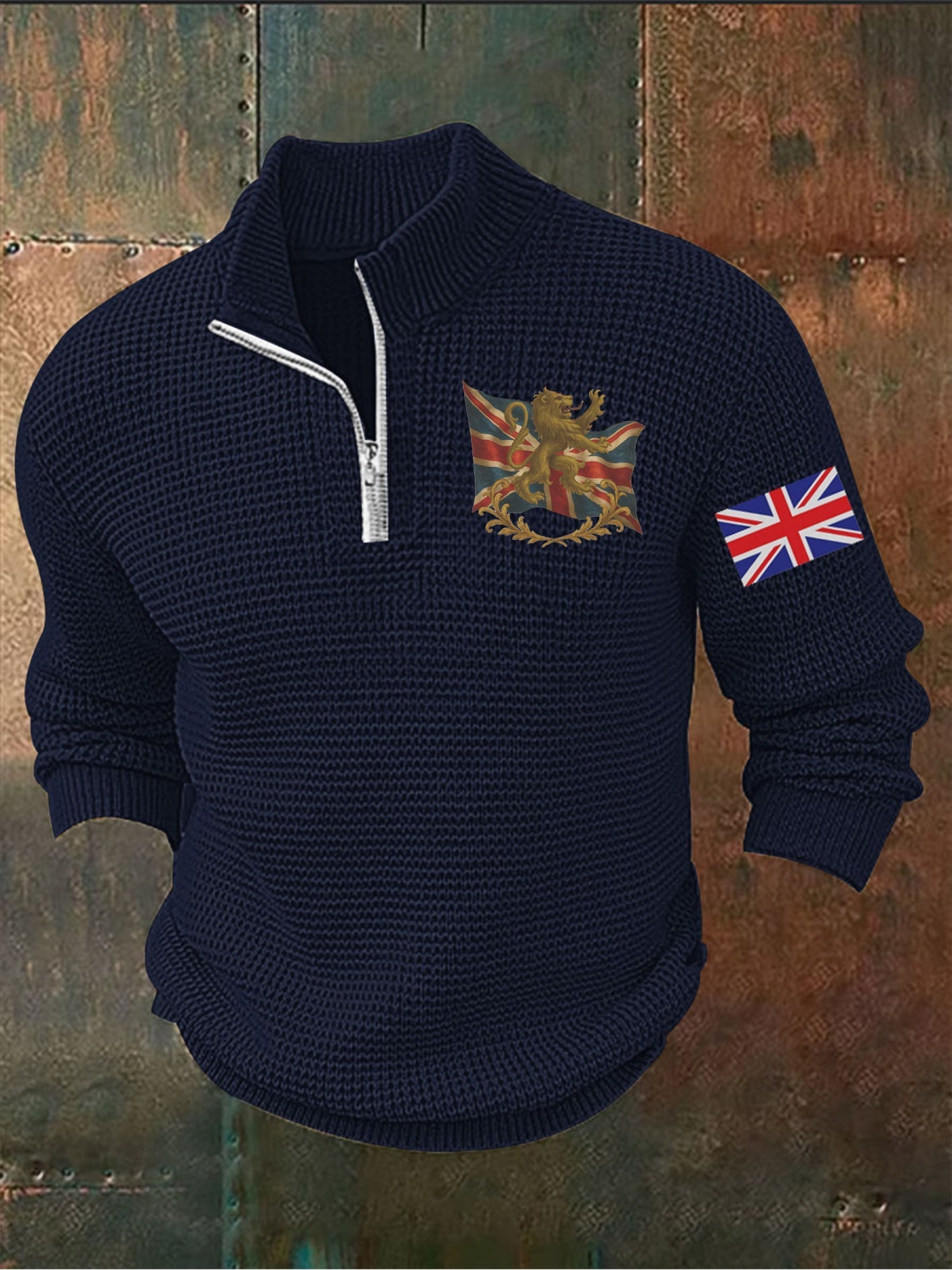 Men's Vintage England Flag Lion Printed Sweater-3