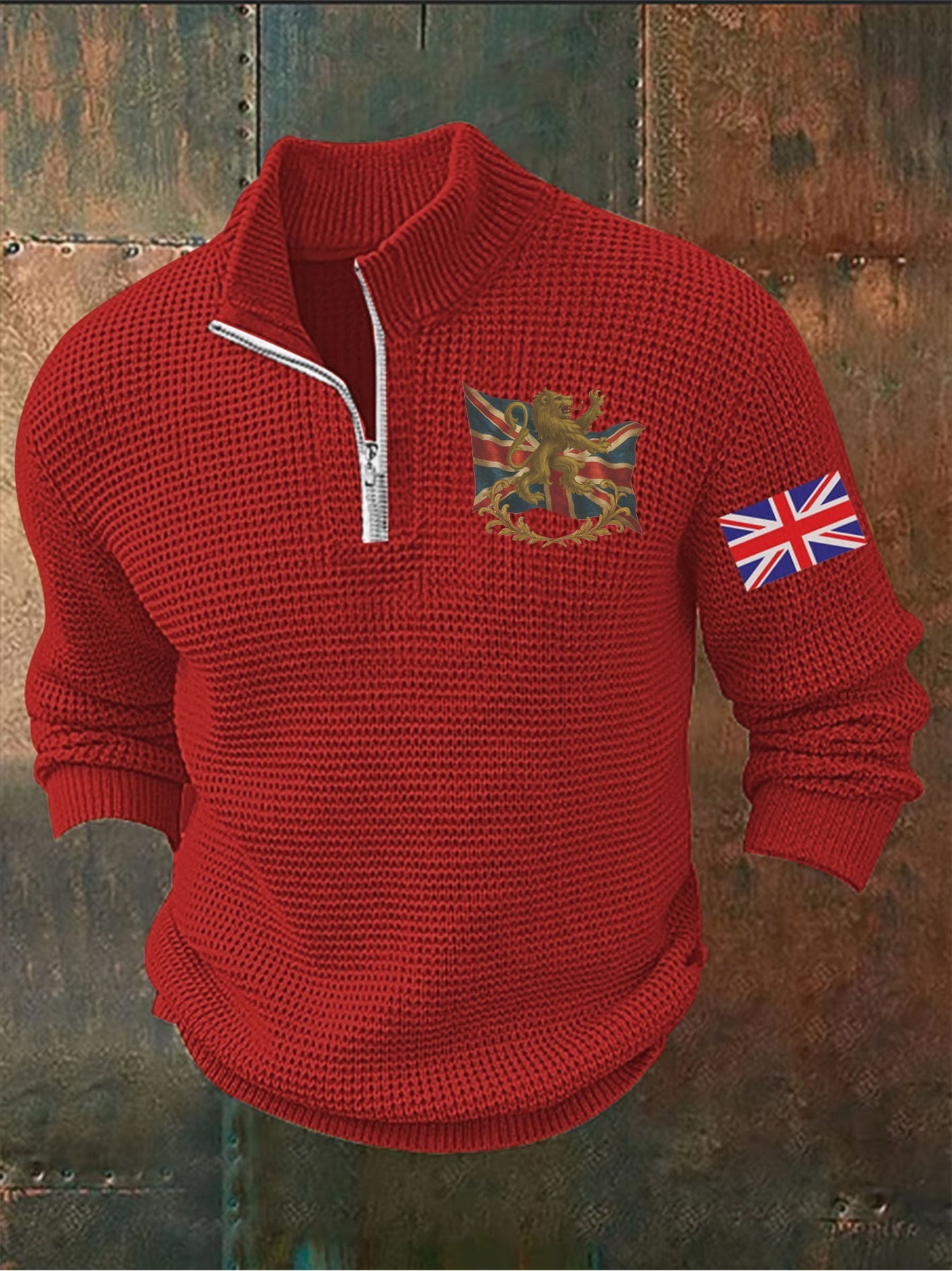 Men's Vintage England Flag Lion Printed Sweater-4