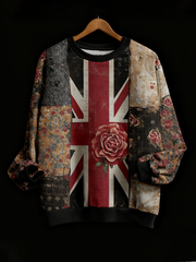 Women's English Patchwork Rose Printed Regular Sweatshirt