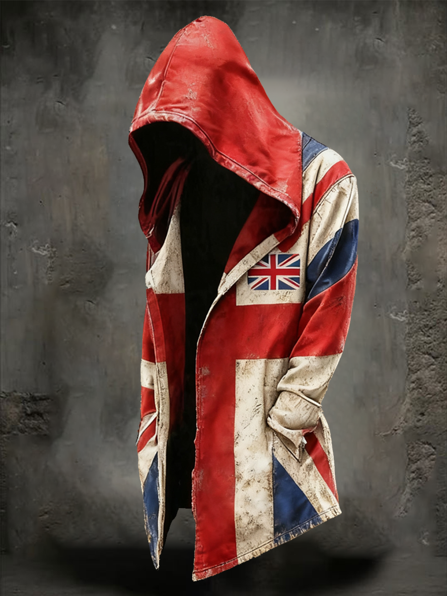 Men's  British Flag Patchwork Printed Hooded Cardigan