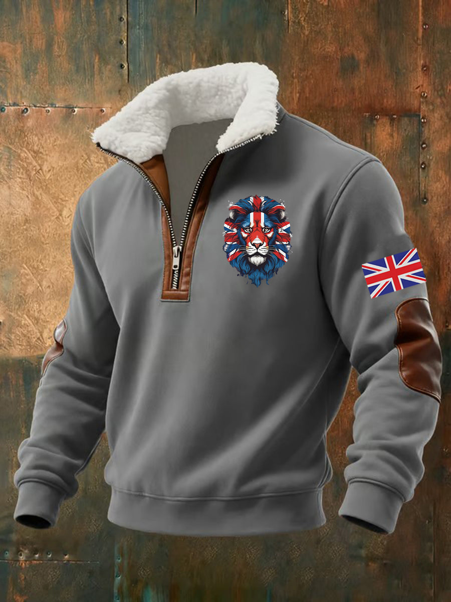 Men's Vintage British Lion Print Sweatshirt-4