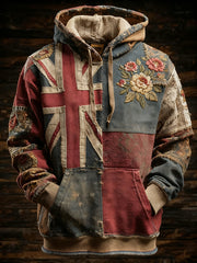 Men's Vintage England Flag Patchwork Printed Hoodie