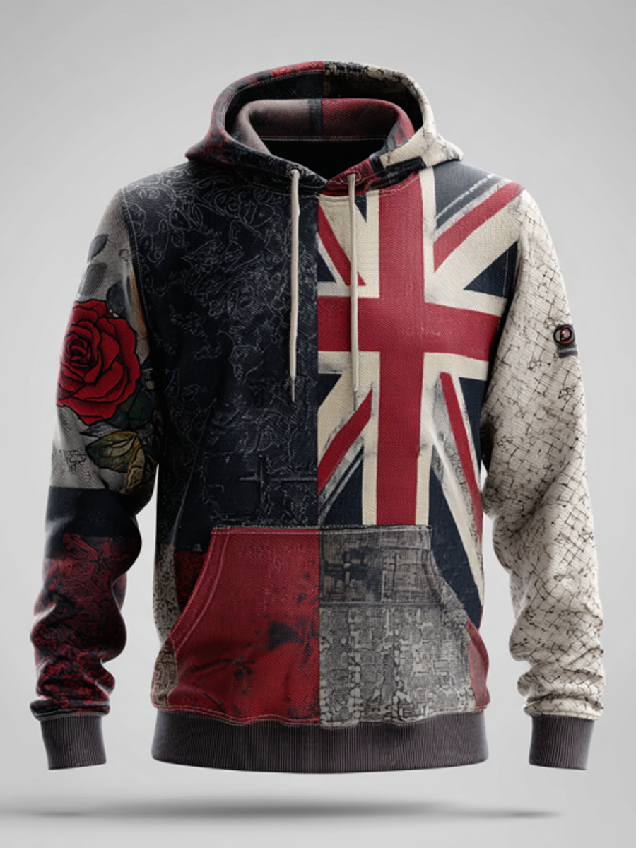 Women's English Patchwork Rose Printed hoodie