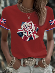 Women's English Patchwork Rose Printed short-sleeved T-shirt-1