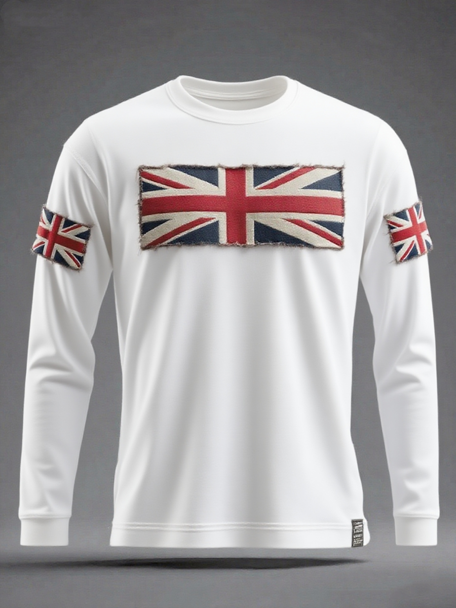 Men's British Flag Printed long sleeve round neck T-shirt-2