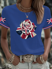Women's English Patchwork Rose Printed short-sleeved T-shirt-4