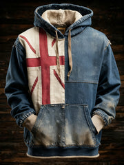 Men's Vintage England Flag Patchwork Printed Hoodie
