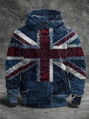 Men's British Flag Oversized Drop-Shoulder Hoodie with Pockets