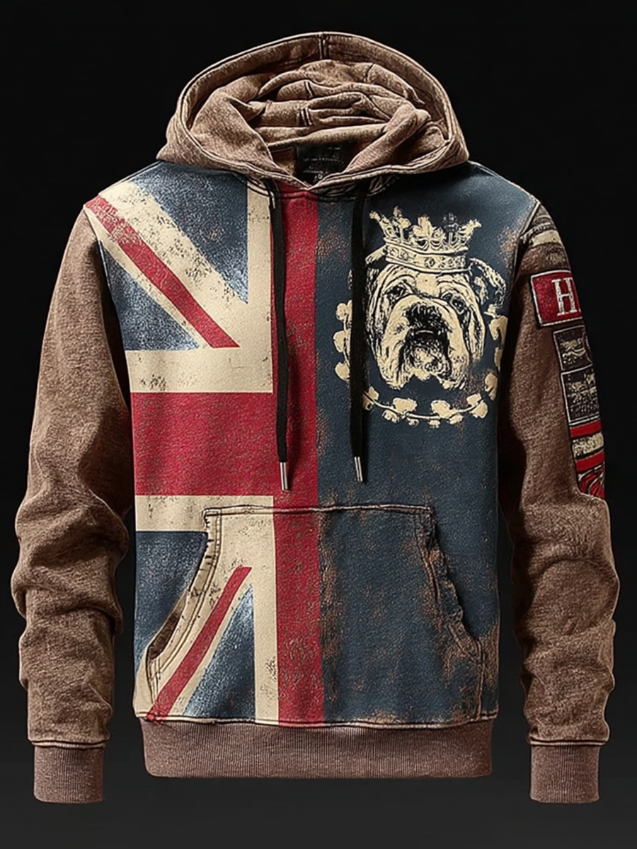 Men's Vintage UK Flag Printed Hoodie