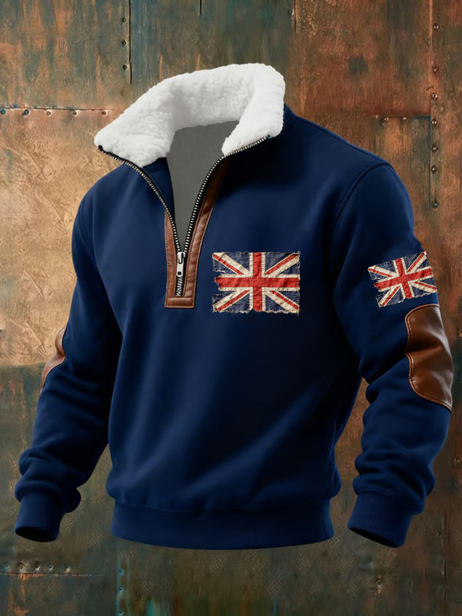 Men's British Flag Printed baggy zip-up hoodie-2