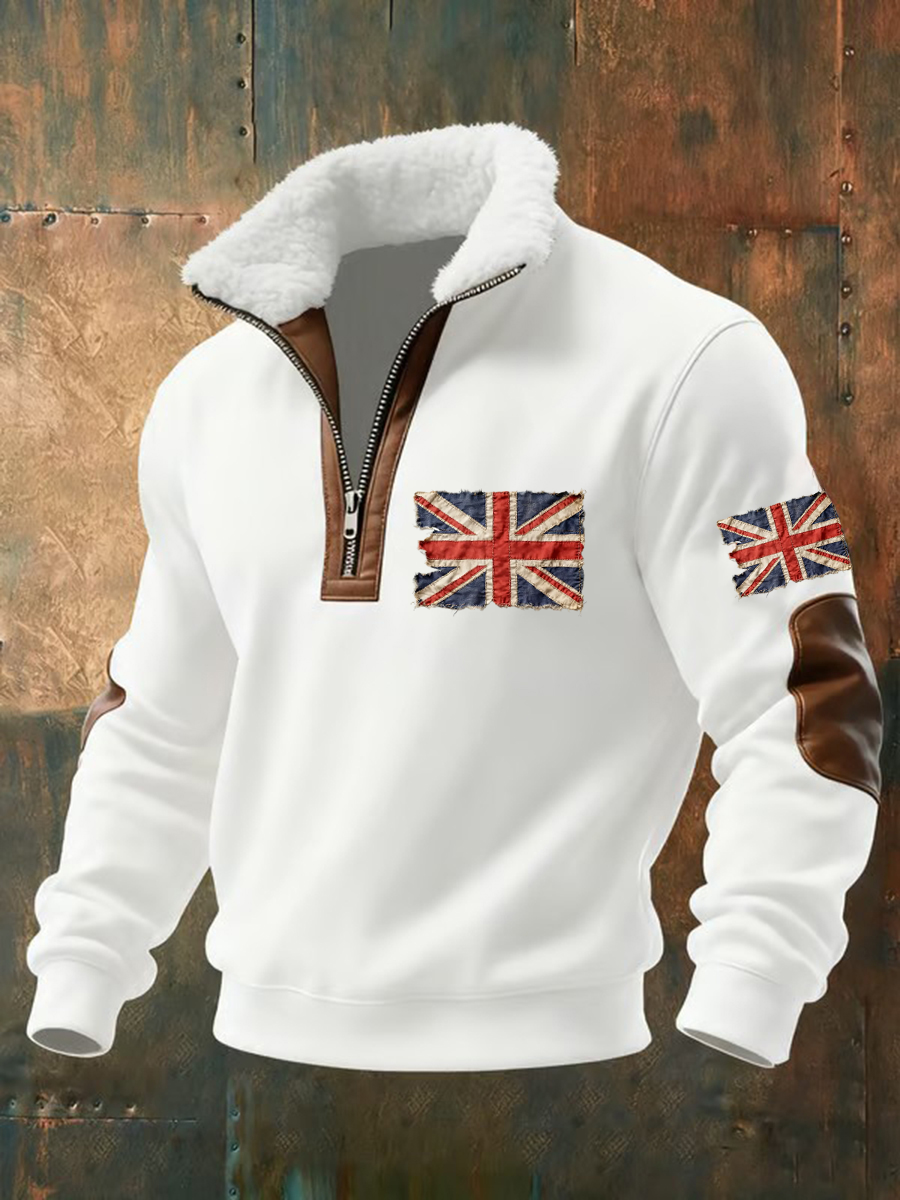 Men's British Flag Printed baggy zip-up hoodie-1