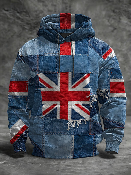 Men's British Flag Oversized Drop-Shoulder Hoodie with Pockets