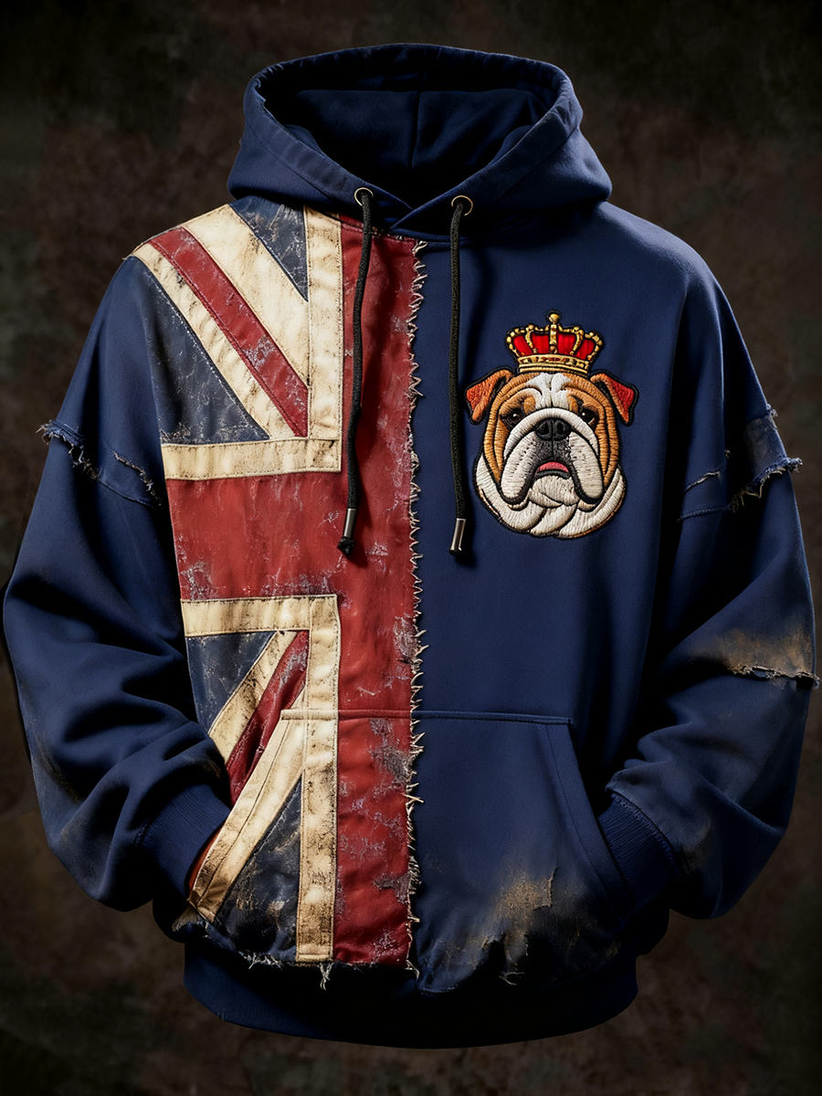 Men's Vintage UK Flag Printed Hoodie