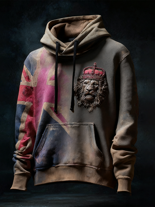 Men's Vintage UK Flag Printed Hoodie