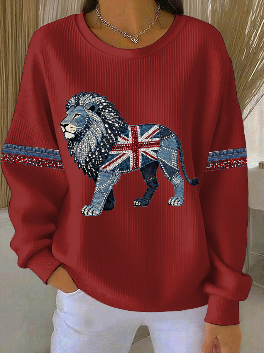 Women's British Faux Denim Print Casual Sweatshirt-2