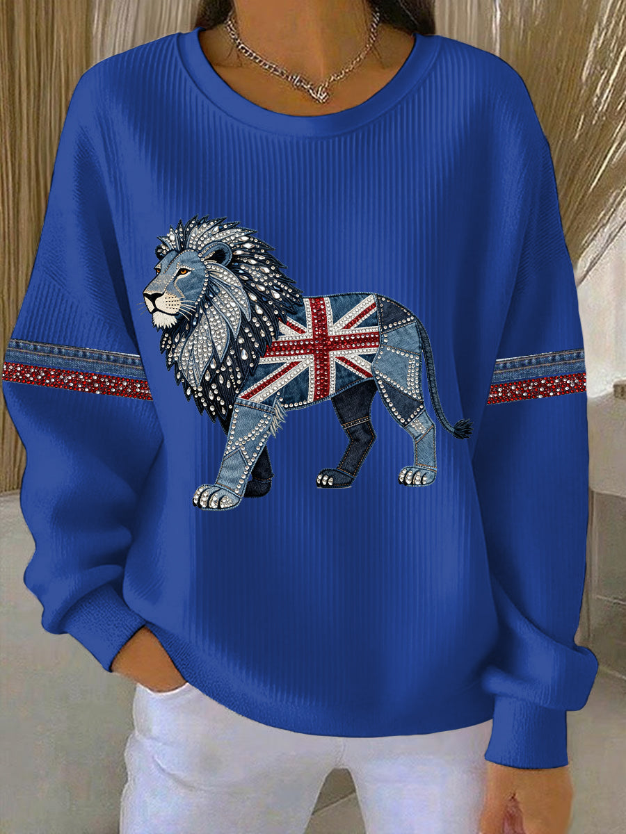 Women's British Faux Denim Print Casual Sweatshirt-3