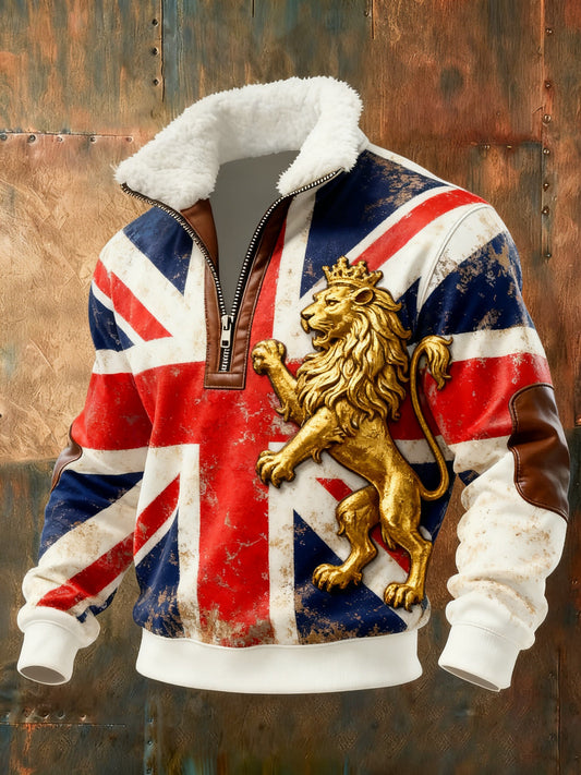 Men's Vintage England Flag Lion Printed Sweatshirt