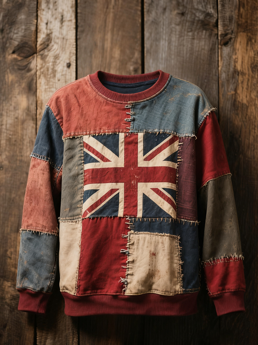 Men's Union Jack and patchwork style Printed Crew Neck Sweatshirt