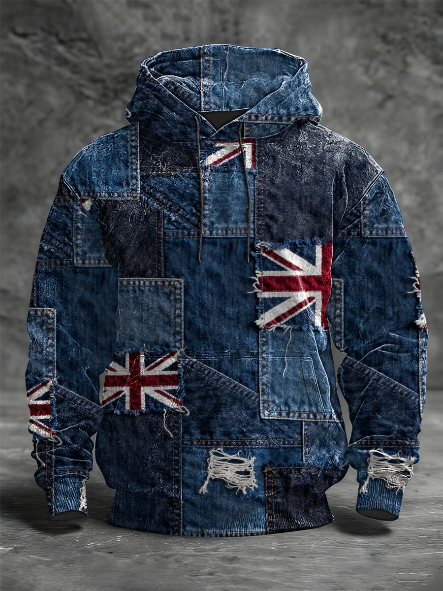 Men's British Flag Oversized Drop-Shoulder Hoodie with Pockets