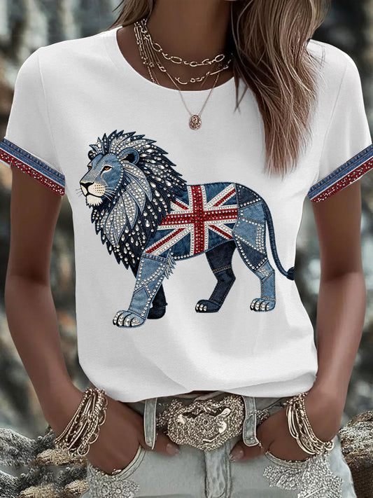 Women's British Faux Denim Printed T-shirt