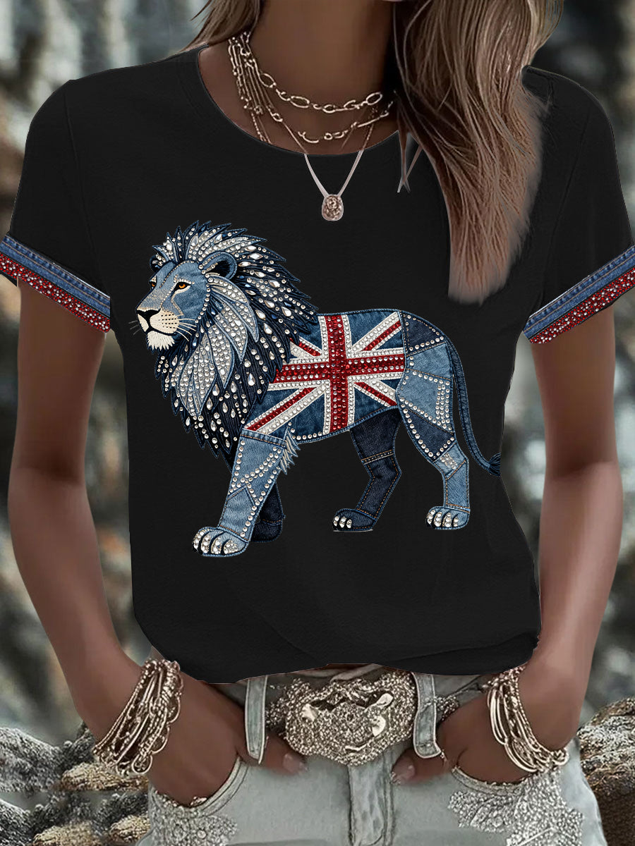 Women's British Faux Denim Printed T-shirt-1