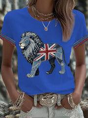 Women's British Faux Denim Printed T-shirt-3