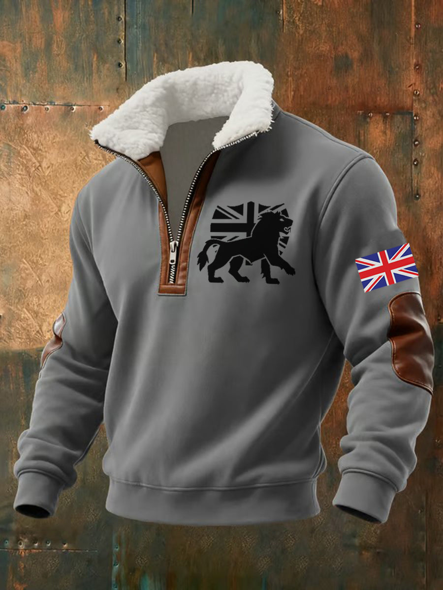 Men's Vintage England Flag Lion Printed Sweatshirt-3