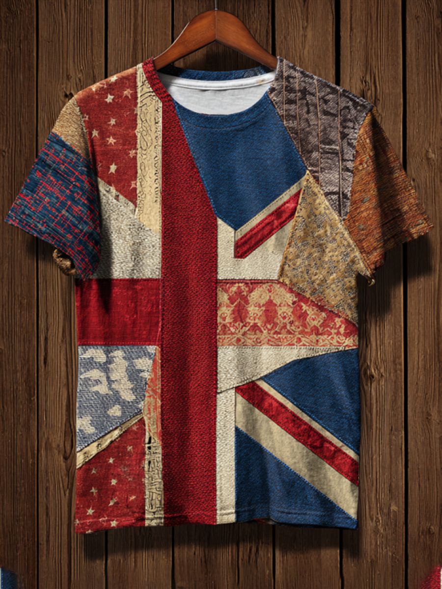 Men's British Flag Patchwork Printed short sleeves t-shirt