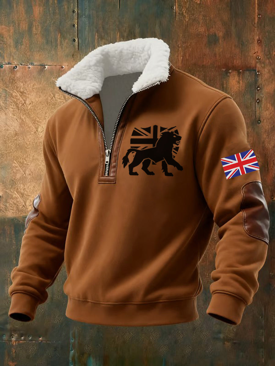 Men's Vintage England Flag Lion Printed Sweatshirt-5