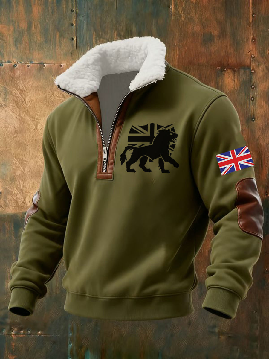 Men's Vintage England Flag Lion Printed Sweatshirt-4