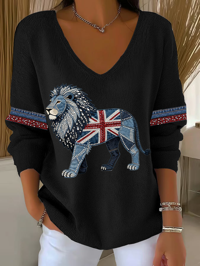 Women's British Faux Denim Printed Casual Top-1