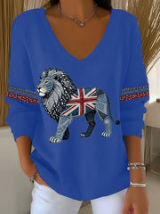 Women's British Faux Denim Printed Casual Top-3